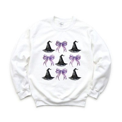 Simply Sage Market Women's Graphic Sweatshirt Coquette Purple Bow Witch Hat