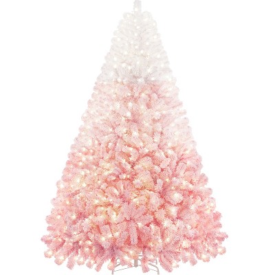 Yaheetech 9Ft/12Ft Pre-lit Flocked Artificial Christmas Tree with Foldable Stand