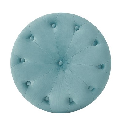 Teal Velvet Tufted Round Ottoman with Gold Base