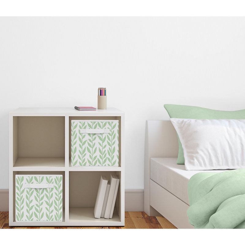 Sweet Jojo Designs Girl Set of 2 Kids' Decorative Fabric Storage Bins Sunflower Green and White, 3 of 5