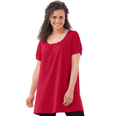 Woman Within Perfect Short-Sleeve Shirred U-Neck Tunic