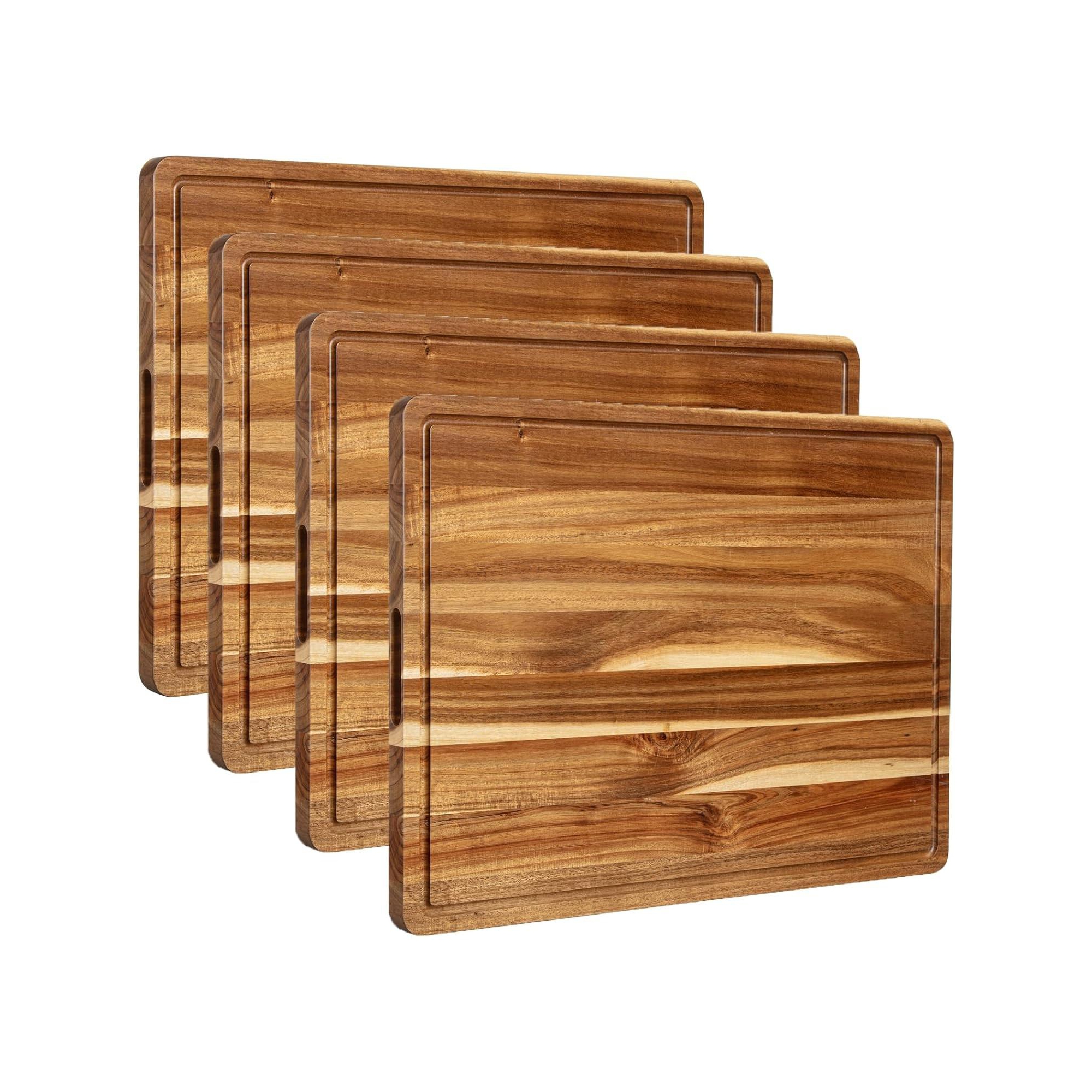 4-Piece 20x15" Acacia Wood Cutting Board Set, Thick Heavy Duty Chopping Boards with Juice Groove.