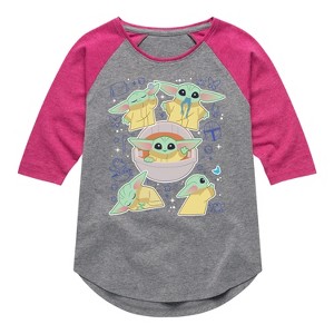 Girls' - The Mandalorian - Grogu Stickers Shirt Tail Raglan Graphic T-shirt - 1 of 4