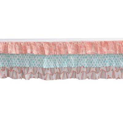 Bacati - Sophia Paisley Aqua/Coral 3 Layer Crib/Toddler Bed Skirt