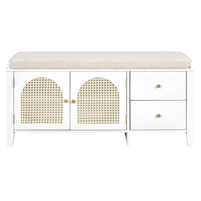 Bella Depot 42‘’W Shoe Storage Bench  with 2 Drawers and 2 Rattan Door