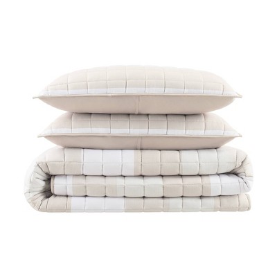 Natural Beige Full/Queen Microfiber Reversible Quilt Set