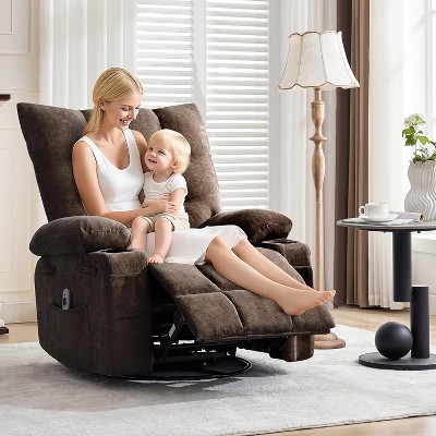 360° Rotating Recliner Chair with Massage & Heat, Thick Cushions, Side Pocket & Cup Holder, Ergonomic Single Sofa for Living Room/Bedroom