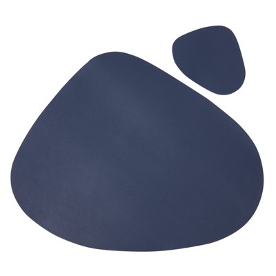 Navy Blue Faux Leather Placemats with Coasters, Set of 8
