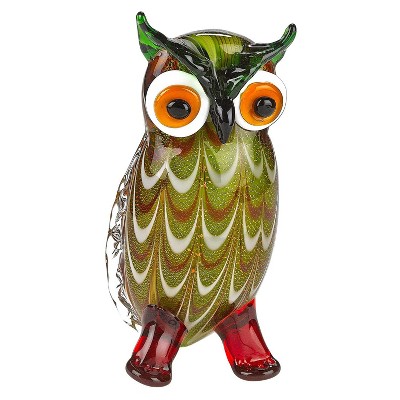 HomeRoots 9" Green and White Murano Glass Owl Figurine Tabletop Sculpture