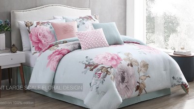 Ridgely Black and Gray Floral Cotton 7-Piece King Comforter Set