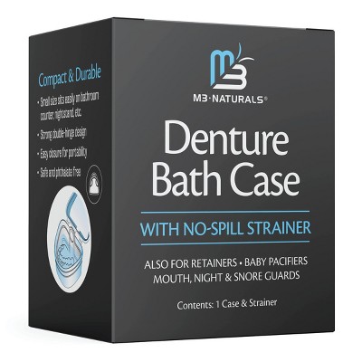 Denture Bath Case with No-Spill Strainer, Retainer Case, Invisalign Case, Mouth and Snore Guard Case, M3 Naturals, 1 ct