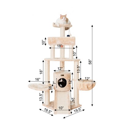 Beige Sisal and Faux Fur Multi-Level Cat Tree