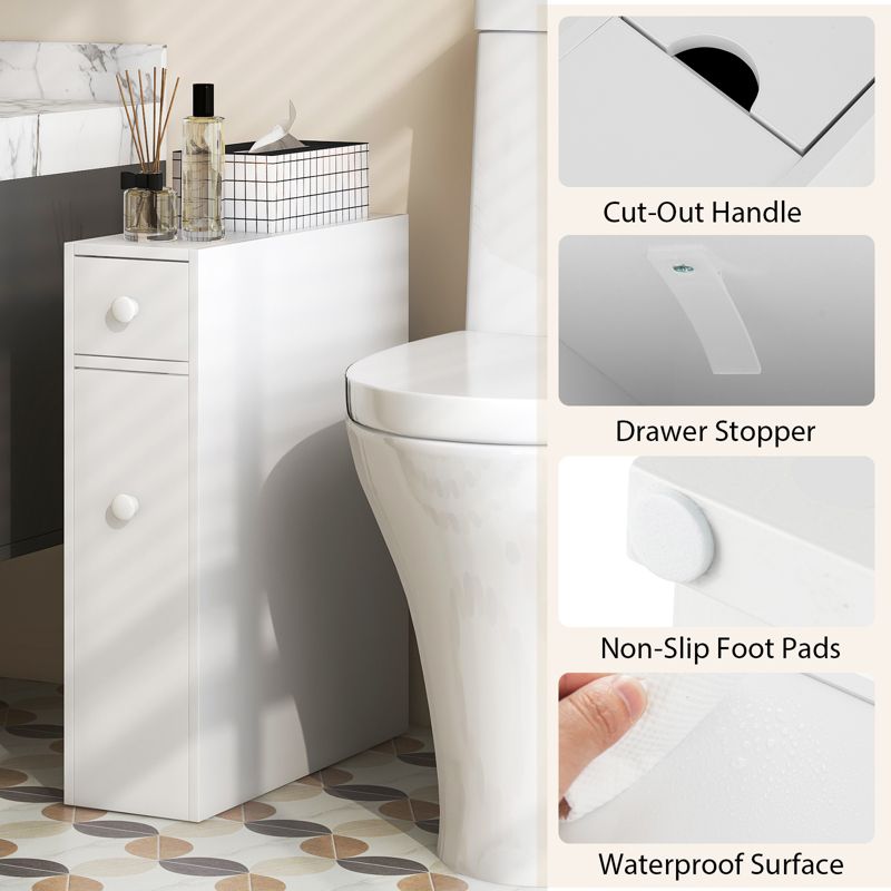 Tangkula Slim Bathroom Storage Cabinet Freestanding Toilet Paper Holder with Slide Out Drawers for Small Spaces White/Black, 5 of 8