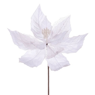 Vickerman 11" Velvet and Glitter Mesh Poinsettia Flower on Steem