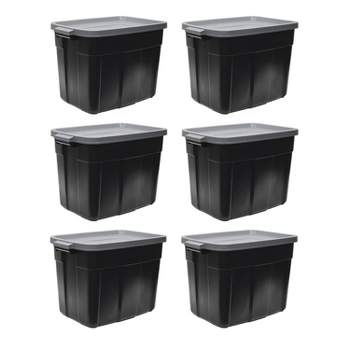 Rubbermaid Roughneck Tote 18 Gallon Stackable Storage Container Organizer Bin with Snap Stay Tight Lid and Easy Carry Handles, Black (6 Pack)