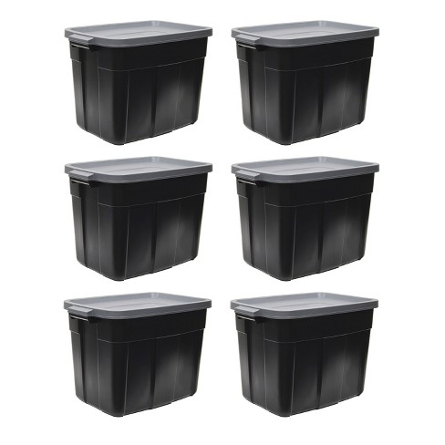 Rubbermaid Roughneck Tote 18 Gallon Stackable Storage Container Organizer  Bin With Snap Stay Tight Lid And Easy Carry Handles, Black (6 Pack) : Target