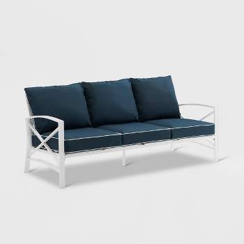 Kaplan Outdoor Metal Sofa White with Navy Cushions - Crosley