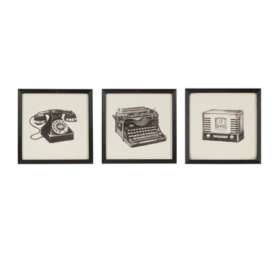 (Set of 3) 13.5" Square Vintage Models Gel Coated Wall Decorative Wall Art Set Black