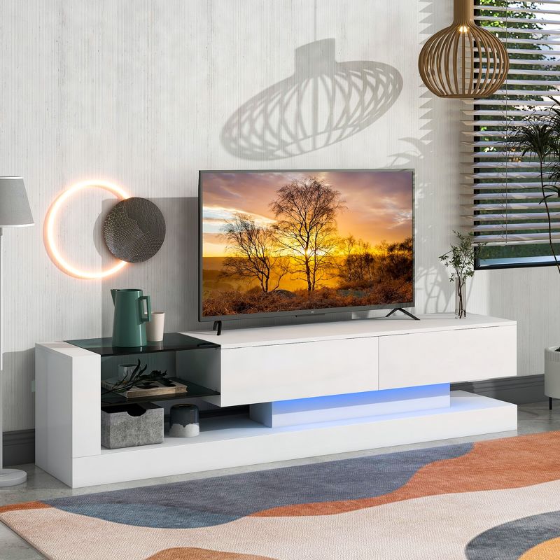 70.8" TV Stand with 2 Media Storage Cabinets and 16-color RGB LED Color Changing Lights for 75 Inch TV 4M - ModernLuxe, 1 of 11