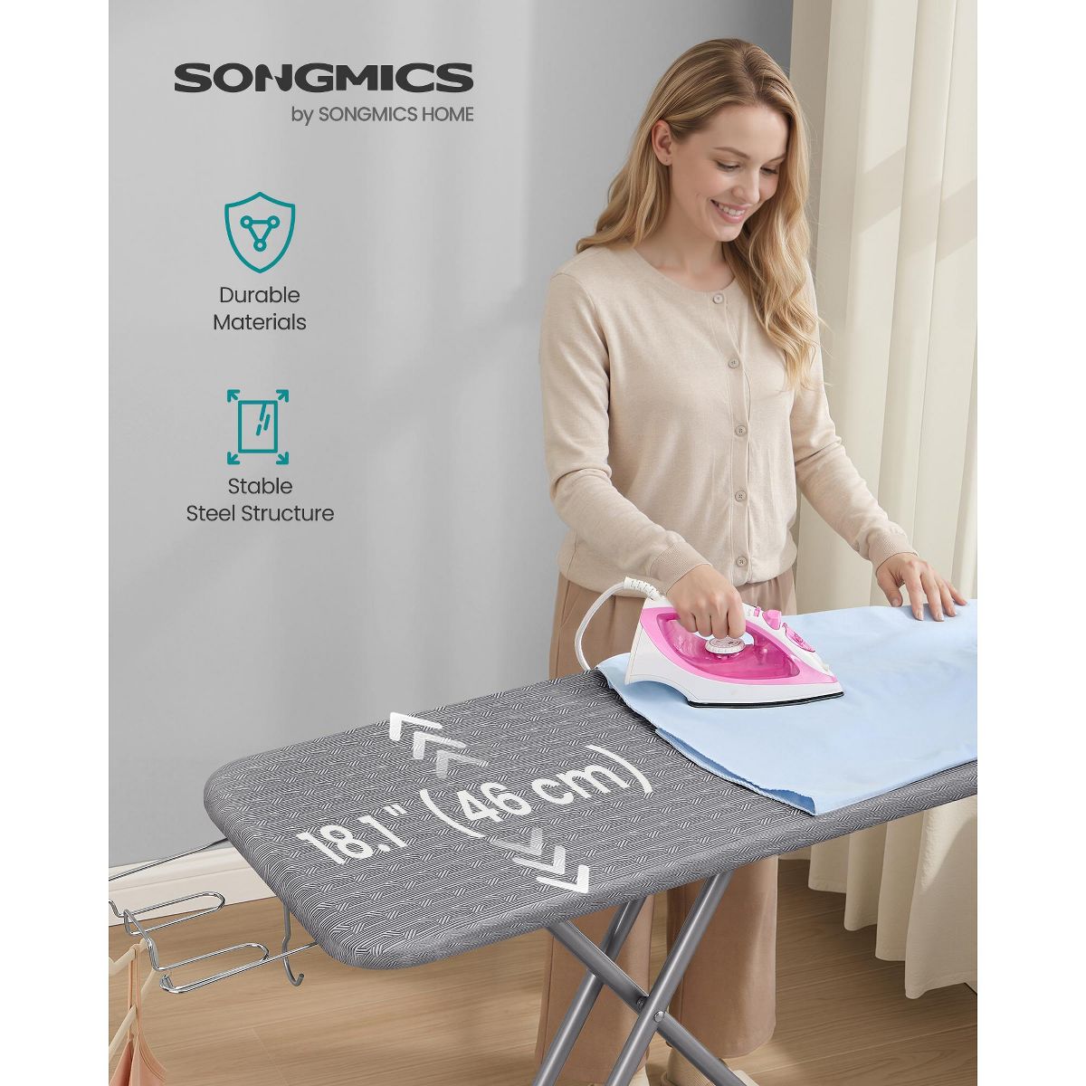 LEDREM Ironing Board with Cover & Pad, Foldable Steel Frame, Adjustable Height, Iron Rest, for Laundry Room - thumbnail 2