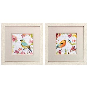 HomeRoots Set of Two Green Flower And Bird Square Framed Art - 1 of 4