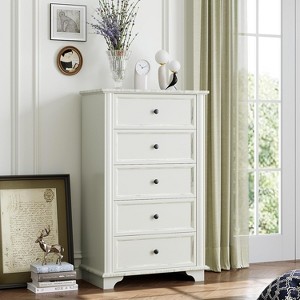 VINGLI Tall Dresser 5 Drawer Chest of Drawers, Wood White Dresser for Bedroom - 1 of 4
