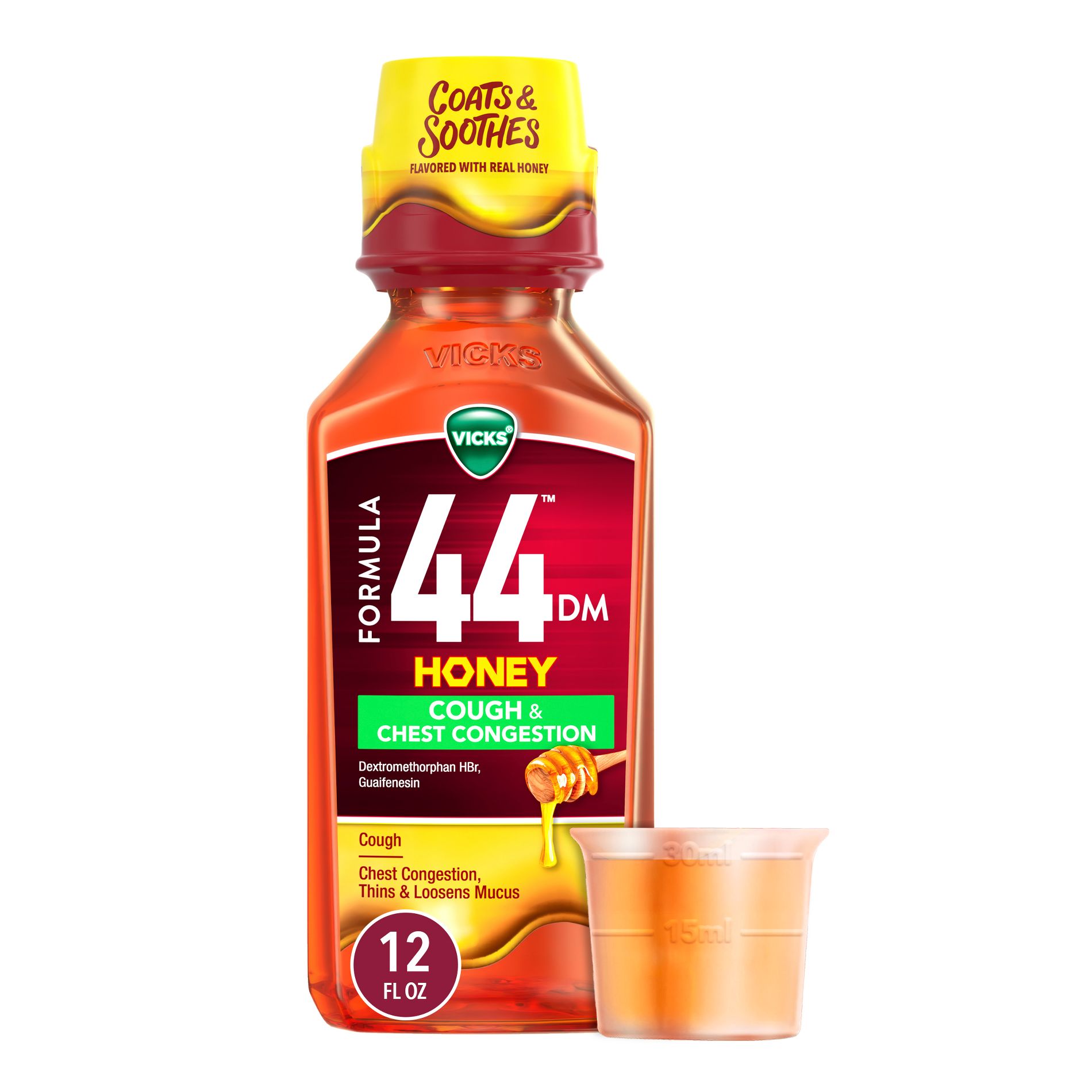 Vicks Formula 44DM Cough & Chest Congestion Syrup - Dextromethorphan - Honey - 12 fl oz