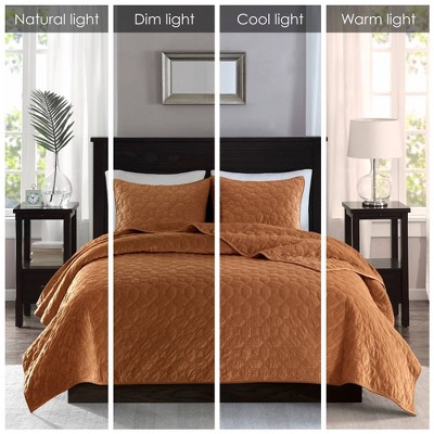 King Rust Velvet Reversible Quilt Set with Shams