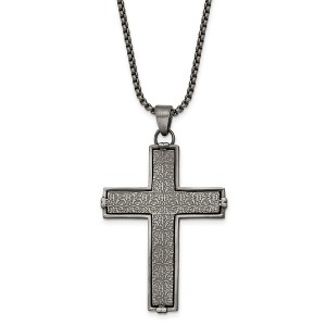 Black Bow Jewelry Men's Stainless Steel Antiqued Textured Large Cross Necklace, 24 Inch - 1 of 4