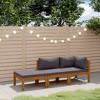 vidaXL Solid Acacia Wood Patio Lounge Set - 3 Pieces with Removable Dark Gray Cushions and Modular Design for Garden, Outdoor Seating - 2 of 4