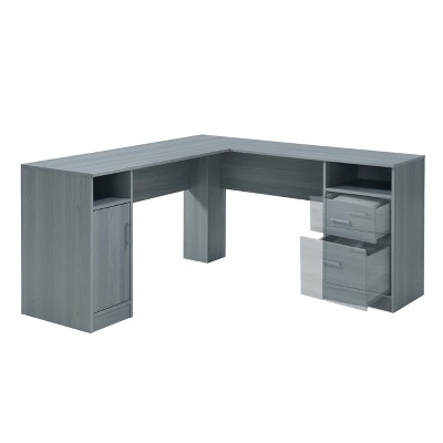 Ergonomic Gray L-Shaped Gaming Desk with Storage and Filing Cabinet