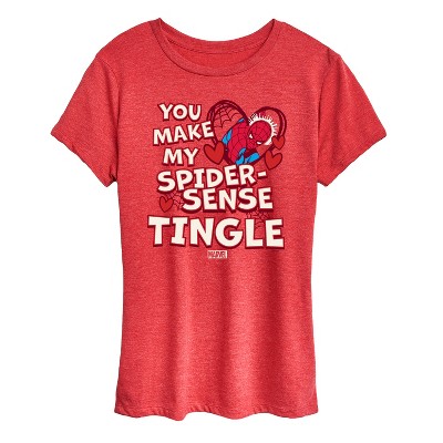 Women's Marvel Valentine Spidey Sense Short Sleeve Graphic T-Shirt - Heather Red - Large