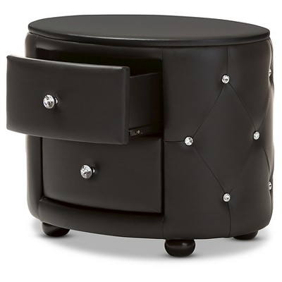 Davina Glam Black Faux Leather Tufted Nightstand with Crystal Knobs