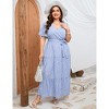 Coolmee Women Summer Maxi Dress Plus Size V Neck Wrap Floral Print Short Sleeves Ruffle Tiered Dress with Belt XLSky blue with white dots - 3 of 4