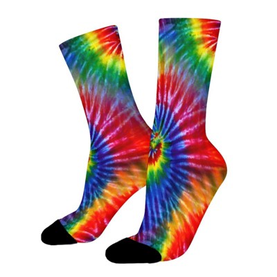 Rainbow Tie Dye Women Printed Crew Socks Funny Funky Socks Soft Polyester Novelty Gifts for Artists Men