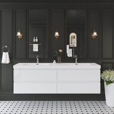 Whisen Floating Wall-Mounted Bathroom Vanity with Resin Sink, Water-Resistant Timber Cabinets and Drawers