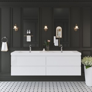 Whisen Floating Wall-Mounted Bathroom Vanity with Resin Sink, Water-Resistant Timber Cabinets and Drawers - 1 of 4