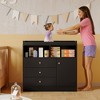 Nursery Dresser with Changing Table Top - Tall Wooden Diaper Changing Station with 2 Open Shelves, 3 Drawers, and 1 Cabinet - 2 of 4