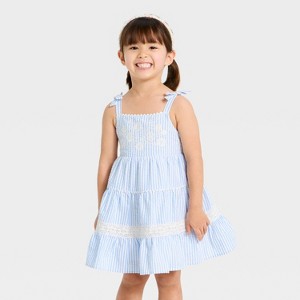 sachin and babi light blue dress Toddler Girls' Striped Embroidered Dress