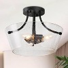 LNC Lapps 3-Lights 13-in Matte Black and Seeded Glass Traditional Drum LED Flush Mount Lightsing - 2 of 4