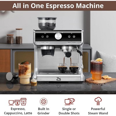 Espresso Machine With Grinder, 20 Bar Pressure, Milk Frother, And 95 Oz ...