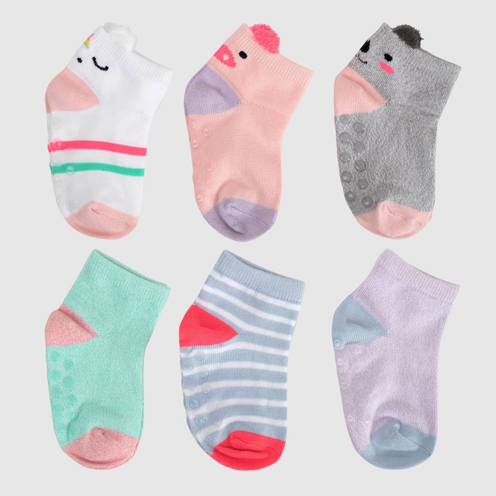 Toddler Girls' 6pk Unicorn, Pig and Koala Print Low Cut Socks - Cat & Jack 2T-3T, One Color