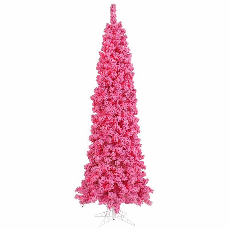 Vickerman Flocked Pink Pencil Fir Artificial Christmas Tree, 1 of 4