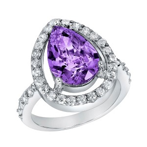 Large Pear-Cut Cubic Zirconia Halo Sterling Silver Ring - ELYA Women's - 1 of 4