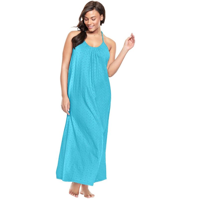 Dreams & Co. Women's Plus Size Breezy Eyelet Knit Long Nightgown, 1 of 2