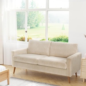 Dyonery 68" Loveseat Comfy Sofa with Spring Cushion, Solid Wood Frame, Tool-Free Assembly, for Living Room, Bedroom, Office, Corduroy - Green - 1 of 4