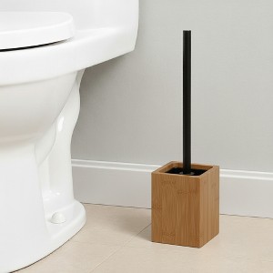 Evideco French Home Goods Acacia Square Toilet Brush and Holder Set Brown - 1 of 4
