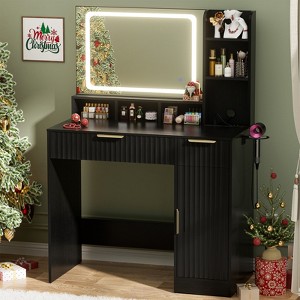 Aheaplus Vanity Desk with Mirror and Lights, Wooden Dressing Table with Storage - 1 of 4