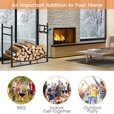 Black Steel 33" Indoor/Outdoor Firewood Rack with Kindling Holder