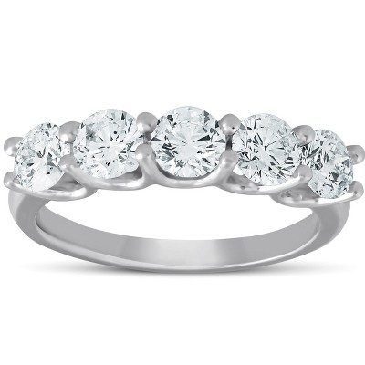 Pompeii3 1 1/2 Ct EX3 Lab Created Diamond Five Stone Wedding Ring 14k White Gold EX3 Lab Created
